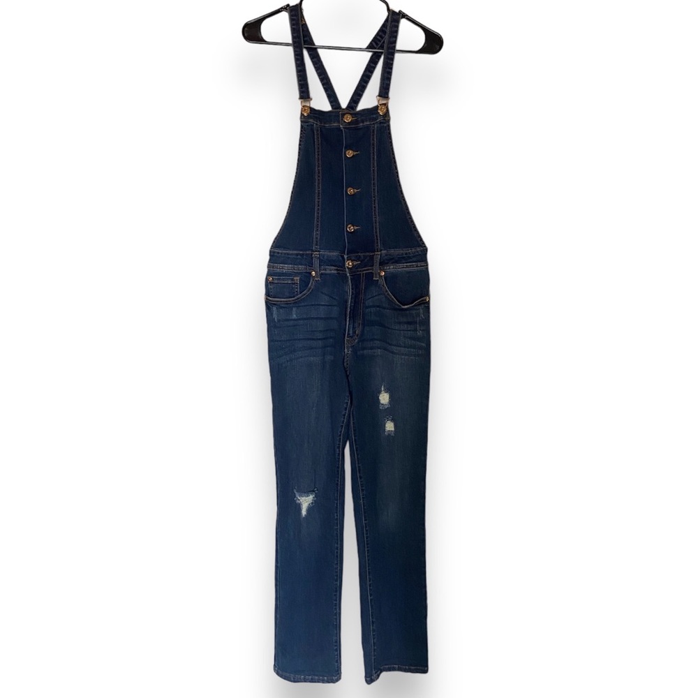 Watch LA Premium Denim Overalls Size Large Distressed NWOT Dark Blue Wash